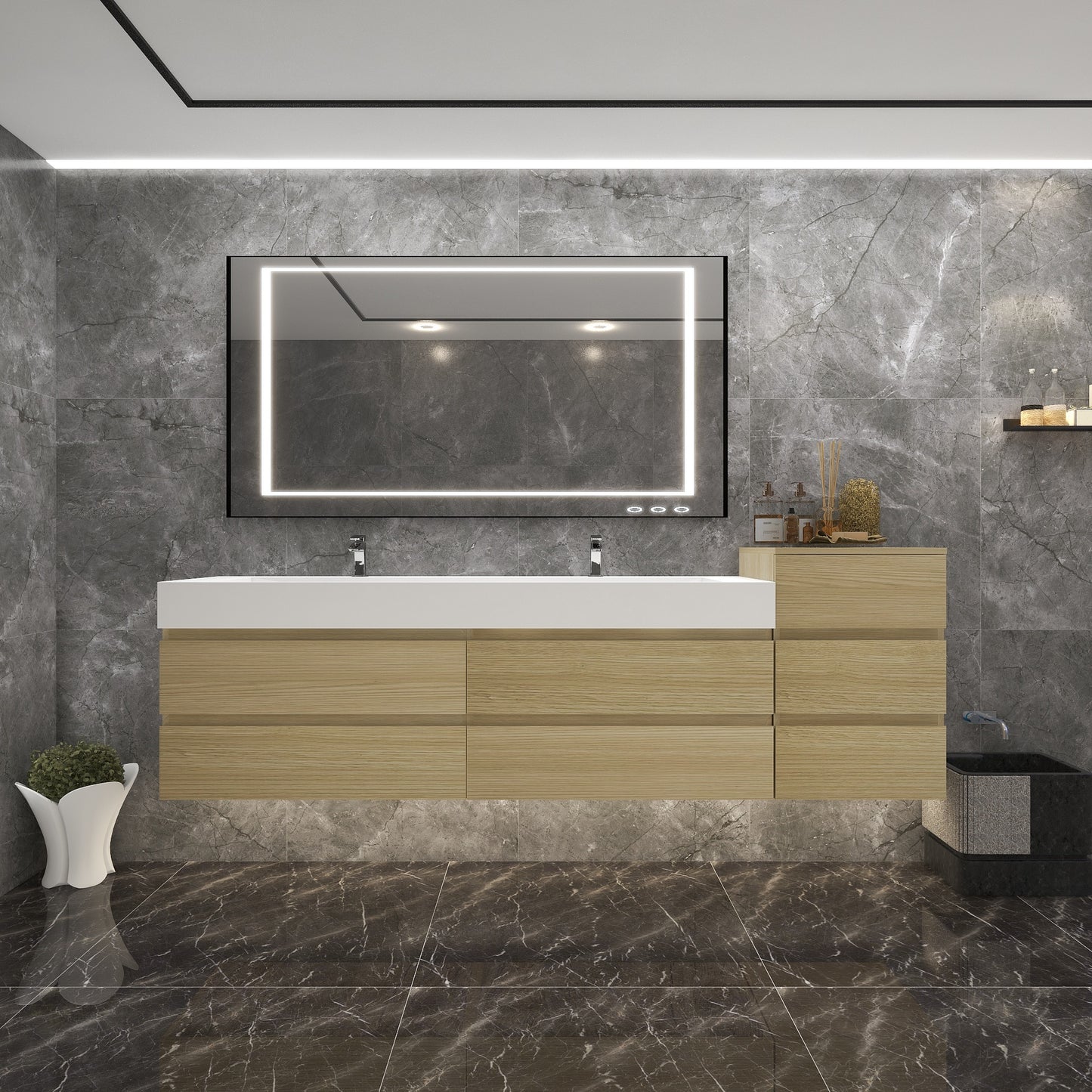 Better Vanity BOW 24"-48" Single Sink Floating Bathroom Vanity Reinforced Acrylic Sink Soft Close Doors & Drawers, Fully Assembled