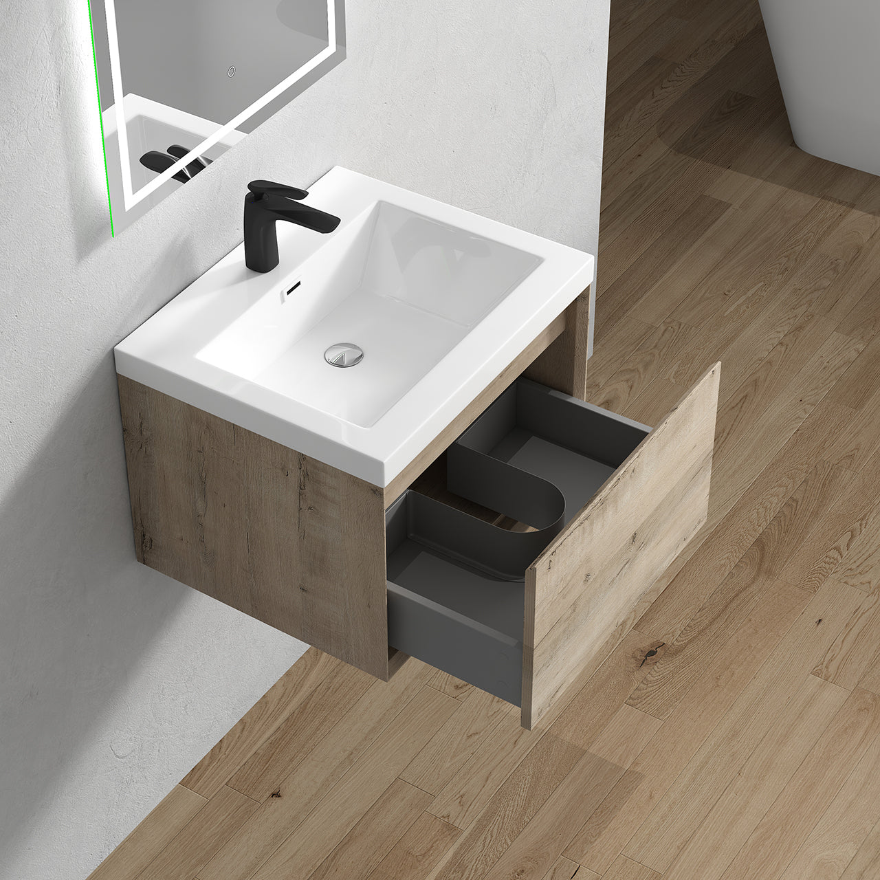 Bella Floating Bathroom Vanity with Acrylic Sink Top 24" - 48"