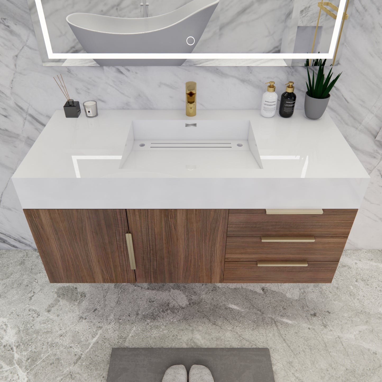 Better Vanity Bethany 24"-48" Floating Bathroom Vanity Reinforced Acrylic Sink Soft Close Doors & Drawers, Fully Assembled