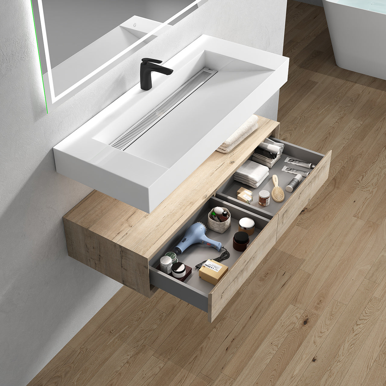 Alysa Floating Bathroom Vanity with FLX16 Acrylic Sink 24" - 84"