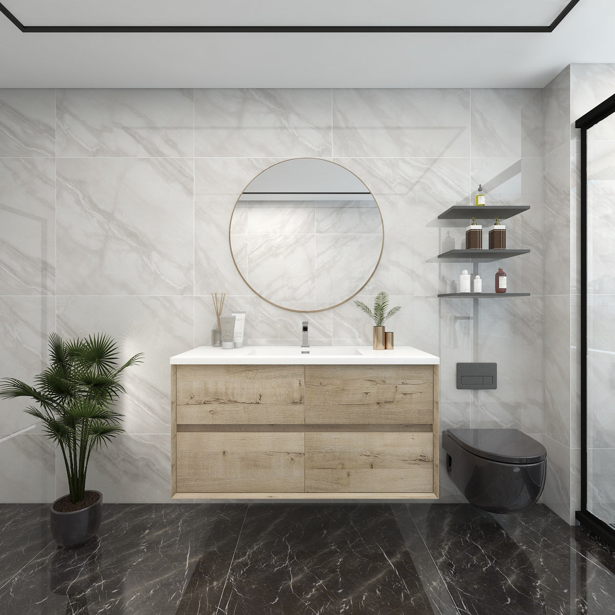 Better Vanity Kingdee 24"-84” Wall-Mounted Floating Bathroom Vanity with Reinforced Acrylic Single Basin Sink, Soft-Close Drawers, Fully Assembled