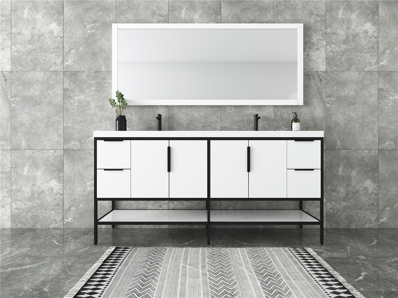Andrew 72" Freestanding  Double Sink Vanity with Reinforced Acrylic Sink