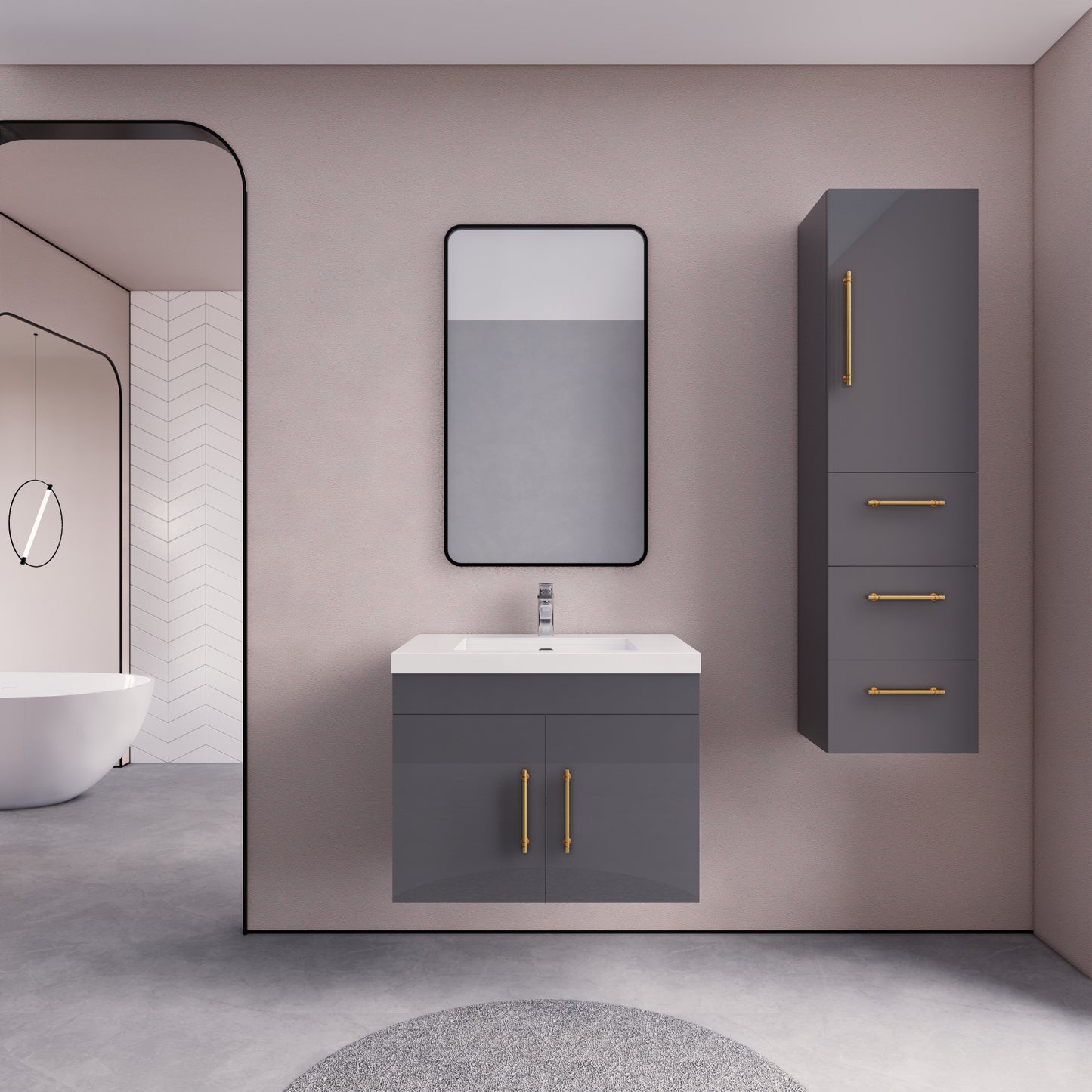 Elsa Floating Vanity with Royal White Reinforced Acrylic Sink Top 24" - 84"