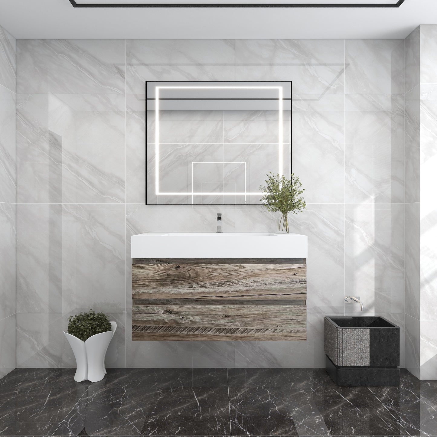 Better Vanity BOW 24"-48" Single Sink Floating Bathroom Vanity Reinforced Acrylic Sink Soft Close Doors & Drawers, Fully Assembled