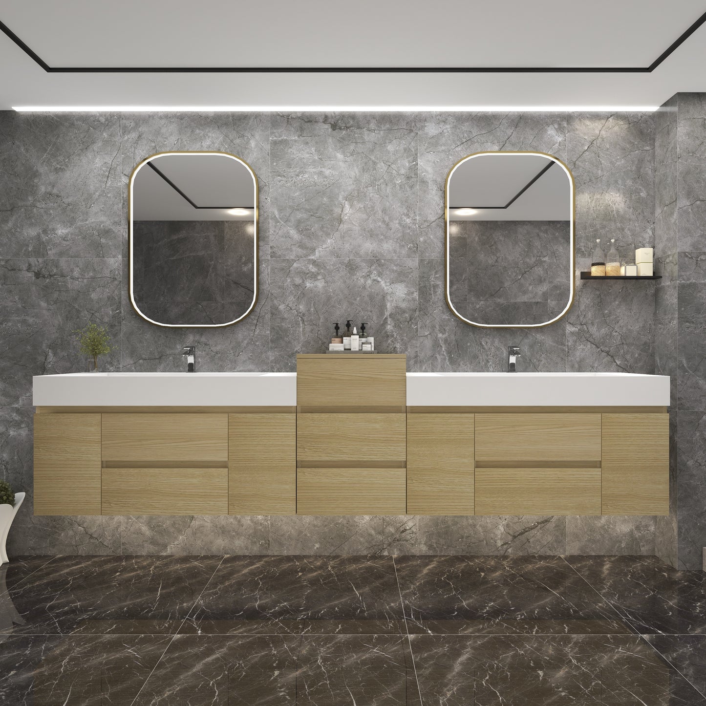 Better Vanity BOW 24"-48" Single Sink Floating Bathroom Vanity Reinforced Acrylic Sink Soft Close Doors & Drawers, Fully Assembled