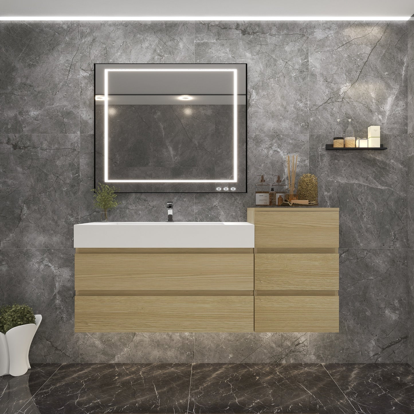 Better Vanity BOW 24"-48" Single Sink Floating Bathroom Vanity Reinforced Acrylic Sink Soft Close Doors & Drawers, Fully Assembled