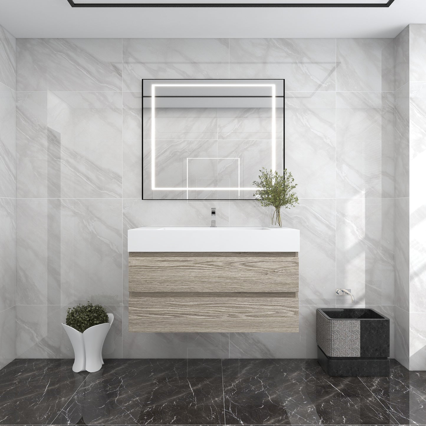 Better Vanity BOW 24"-48" Single Sink Floating Bathroom Vanity Reinforced Acrylic Sink Soft Close Doors & Drawers, Fully Assembled