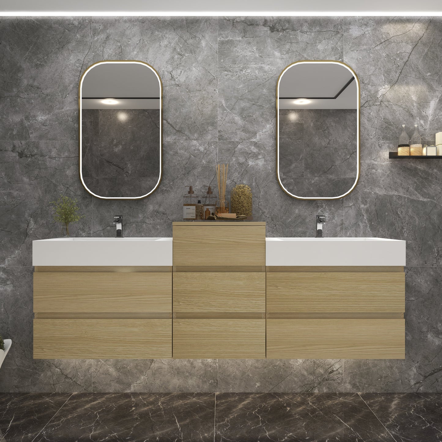 Better Vanity BOW 24"-48" Single Sink Floating Bathroom Vanity Reinforced Acrylic Sink Soft Close Doors & Drawers, Fully Assembled