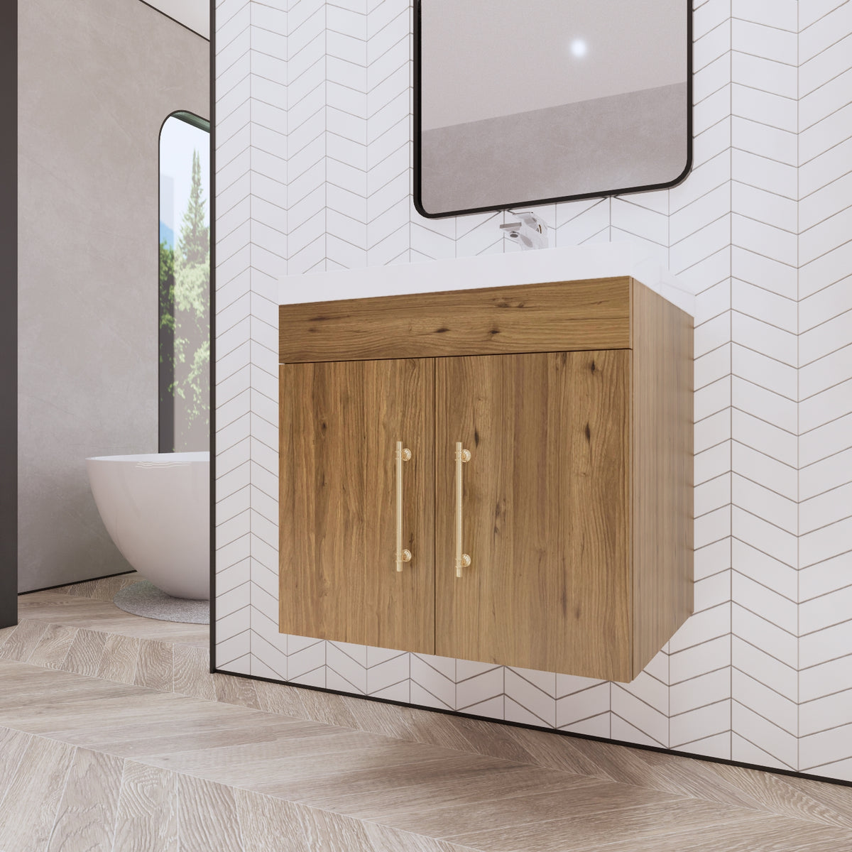 Better Vanity Elsa 24" -48" Wall-Mounted Floating Bathroom Vanity with Reinforced Acrylic Single Sink, Soft-Close Drawers, Fully Assembled