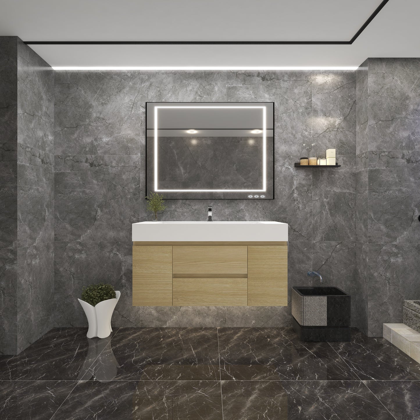 Better Vanity BOW 24"-48" Single Sink Floating Bathroom Vanity Reinforced Acrylic Sink Soft Close Doors & Drawers, Fully Assembled