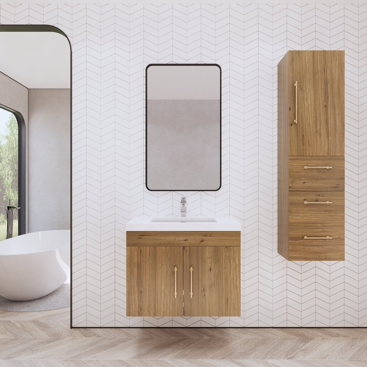 Better Vanity Elsa 24" -48" Wall-Mounted Floating Bathroom Vanity with Reinforced Acrylic Single Sink, Soft-Close Drawers, Fully Assembled