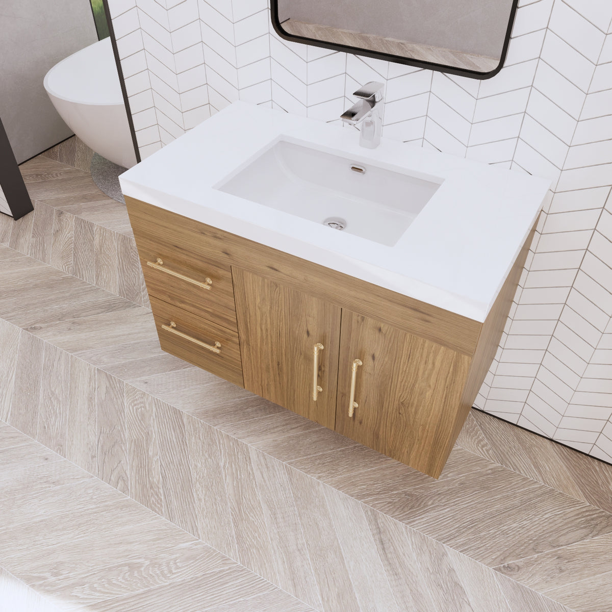Better Vanity Elsa 24" -48" Wall-Mounted Floating Bathroom Vanity with Reinforced Acrylic Single Sink, Soft-Close Drawers, Fully Assembled