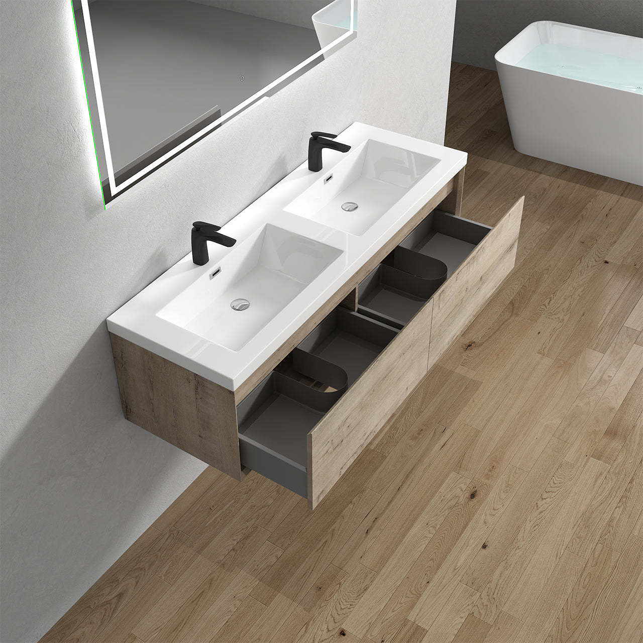 Better Vanity MIA 24"-48" Wall-Mounted Bathroom Vanity with Reinforced Acrylic Sink, Soft Close Drawers, Fully Assembled
