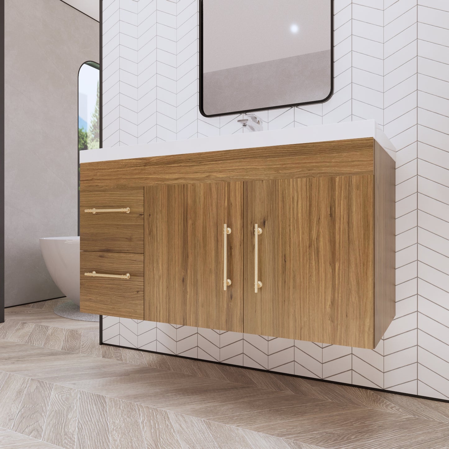 Better Vanity Elsa 24" -48" Wall-Mounted Floating Bathroom Vanity with Reinforced Acrylic Single Sink, Soft-Close Drawers, Fully Assembled