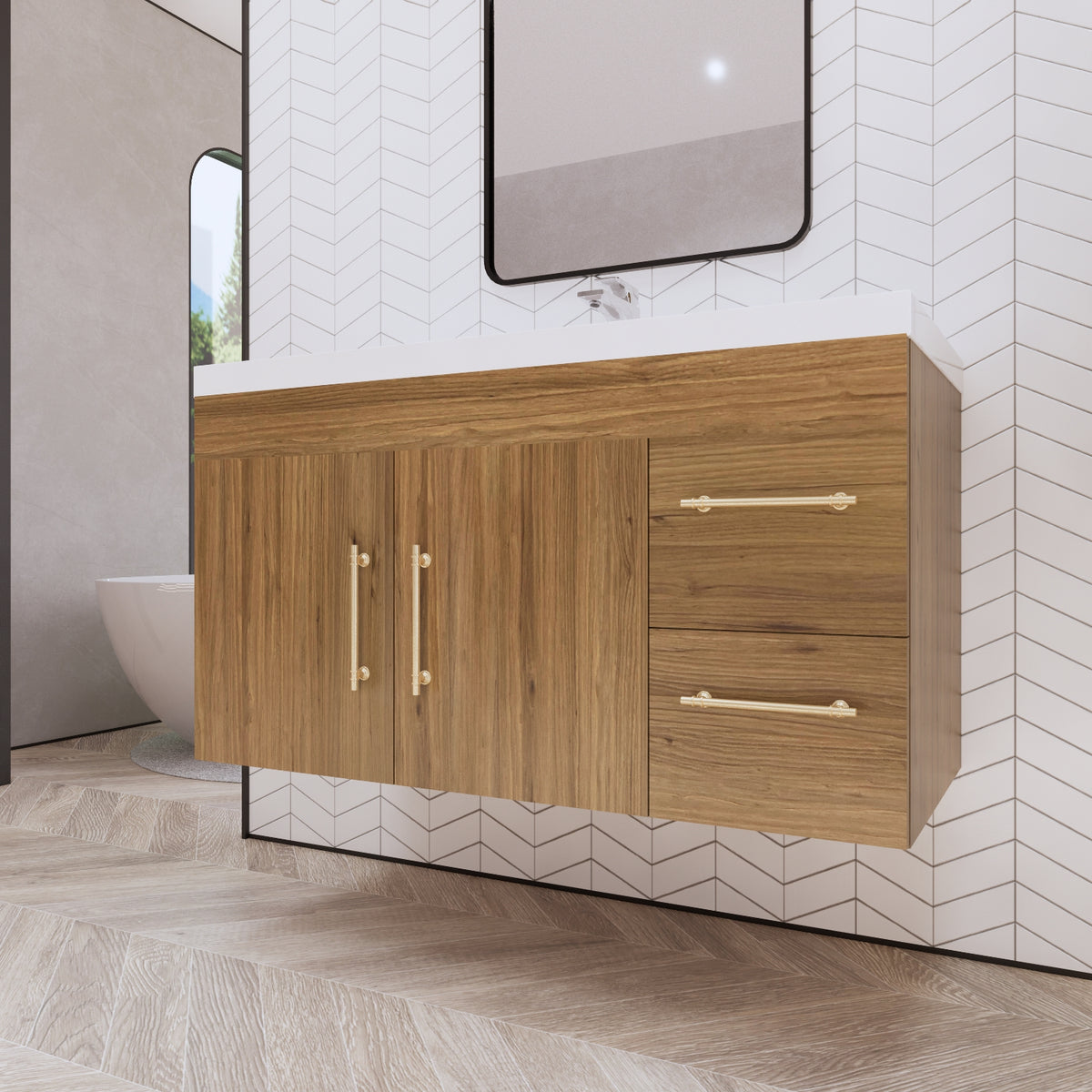 Better Vanity Elsa 24" -48" Wall-Mounted Floating Bathroom Vanity with Reinforced Acrylic Single Sink, Soft-Close Drawers, Fully Assembled