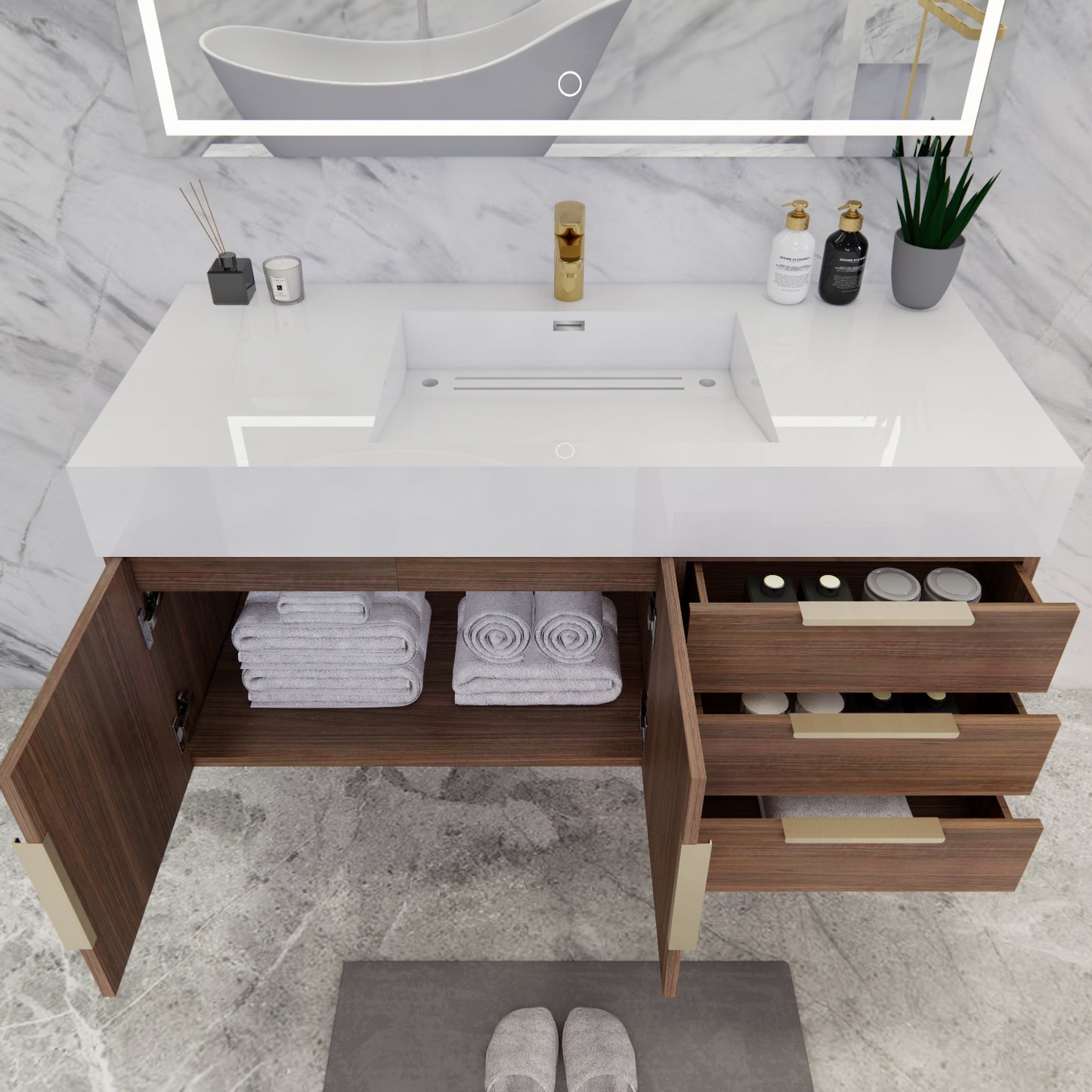 Better Vanity Bethany 24"-48" Floating Bathroom Vanity Reinforced Acrylic Sink Soft Close Doors & Drawers, Fully Assembled