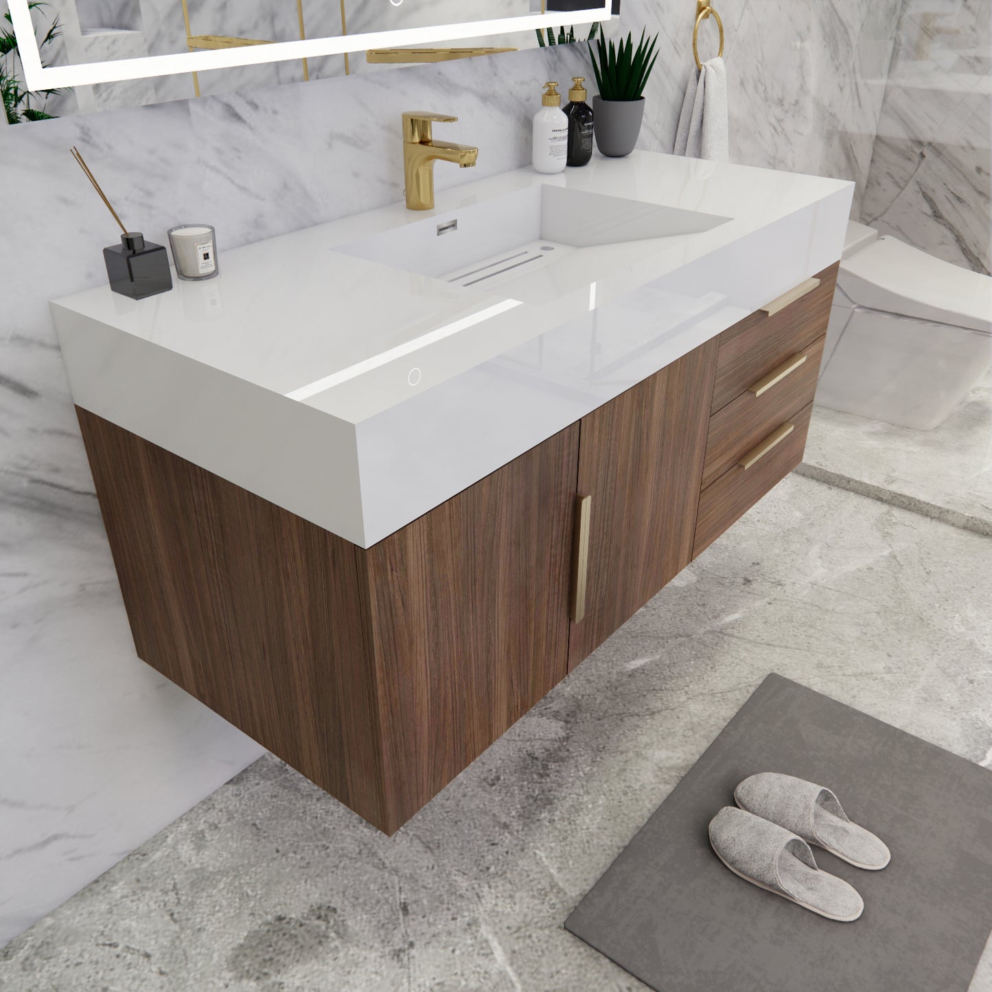 Better Vanity Bethany 24"-48" Floating Bathroom Vanity Reinforced Acrylic Sink Soft Close Doors & Drawers, Fully Assembled