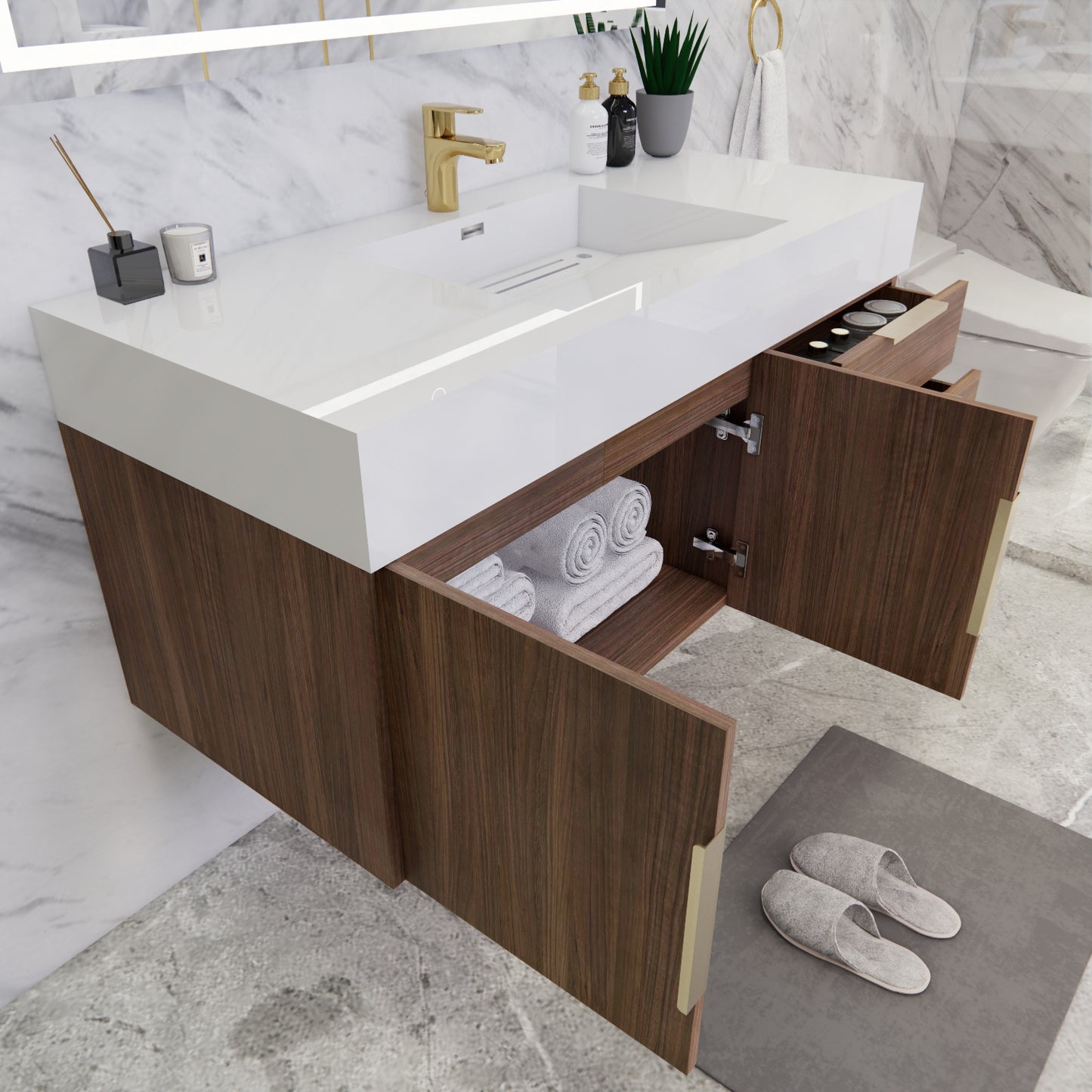Better Vanity Bethany 24"-48" Floating Bathroom Vanity Reinforced Acrylic Sink Soft Close Doors & Drawers, Fully Assembled