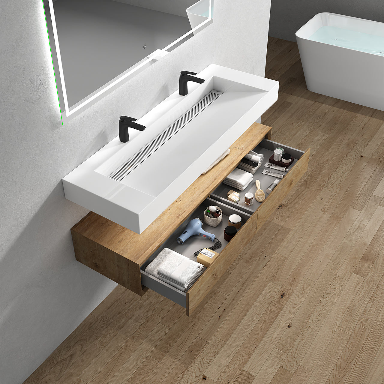Better Vanity Alysa 24"-48" Floating Wall-Mounted Bathroom Vanity with FLX16 Reinforced Acrylic Sink, Soft Close Drawers Cabinet, Fully Assembled