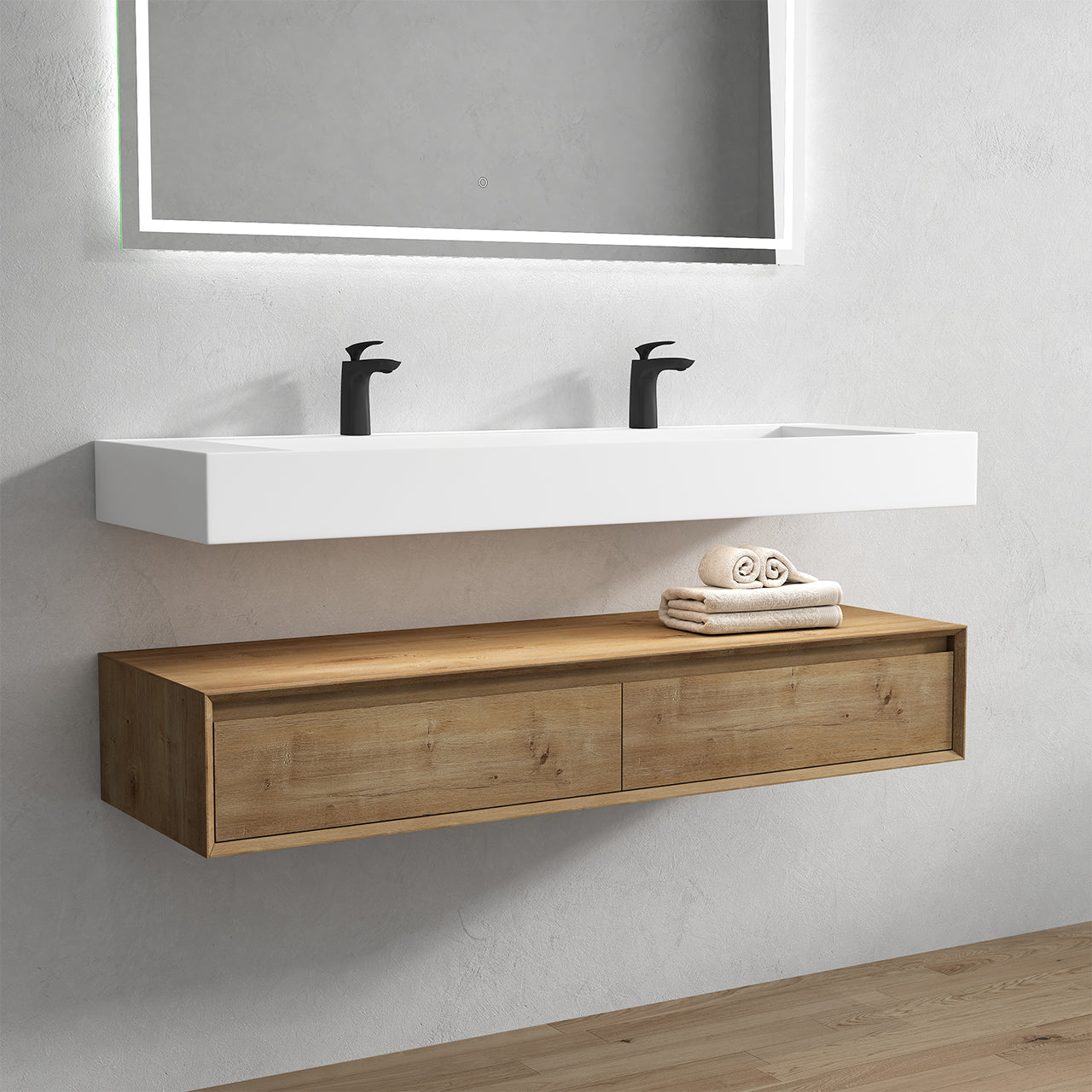 Better Vanity Alysa 24"-48" Floating Wall-Mounted Bathroom Vanity with FLX16 Reinforced Acrylic Sink, Soft Close Drawers Cabinet, Fully Assembled