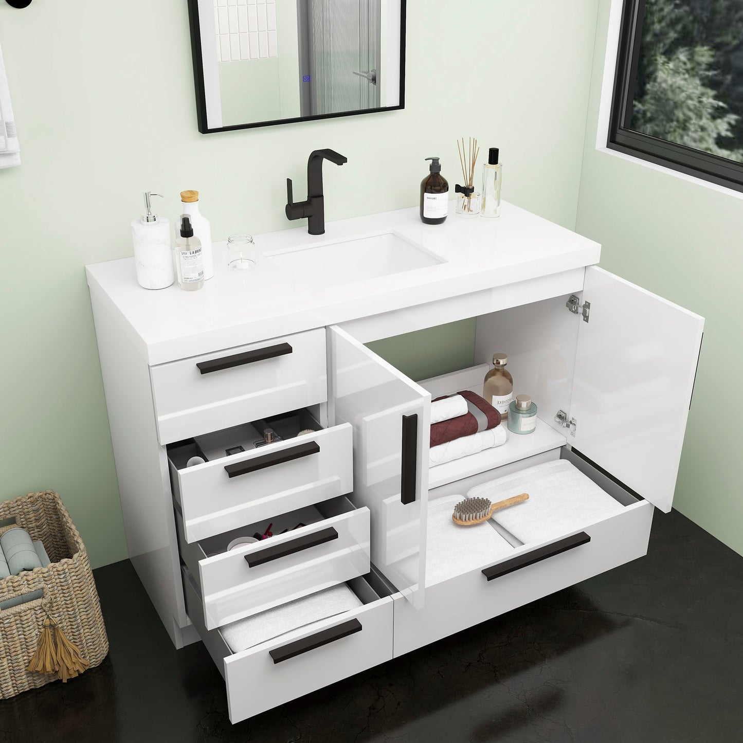 Better Vanity Carla 24" -84" Freestanding Bathroom Vanity with Reinforced Acrylic Sink, Soft-Close Doors & Drawers, Fully Assembled