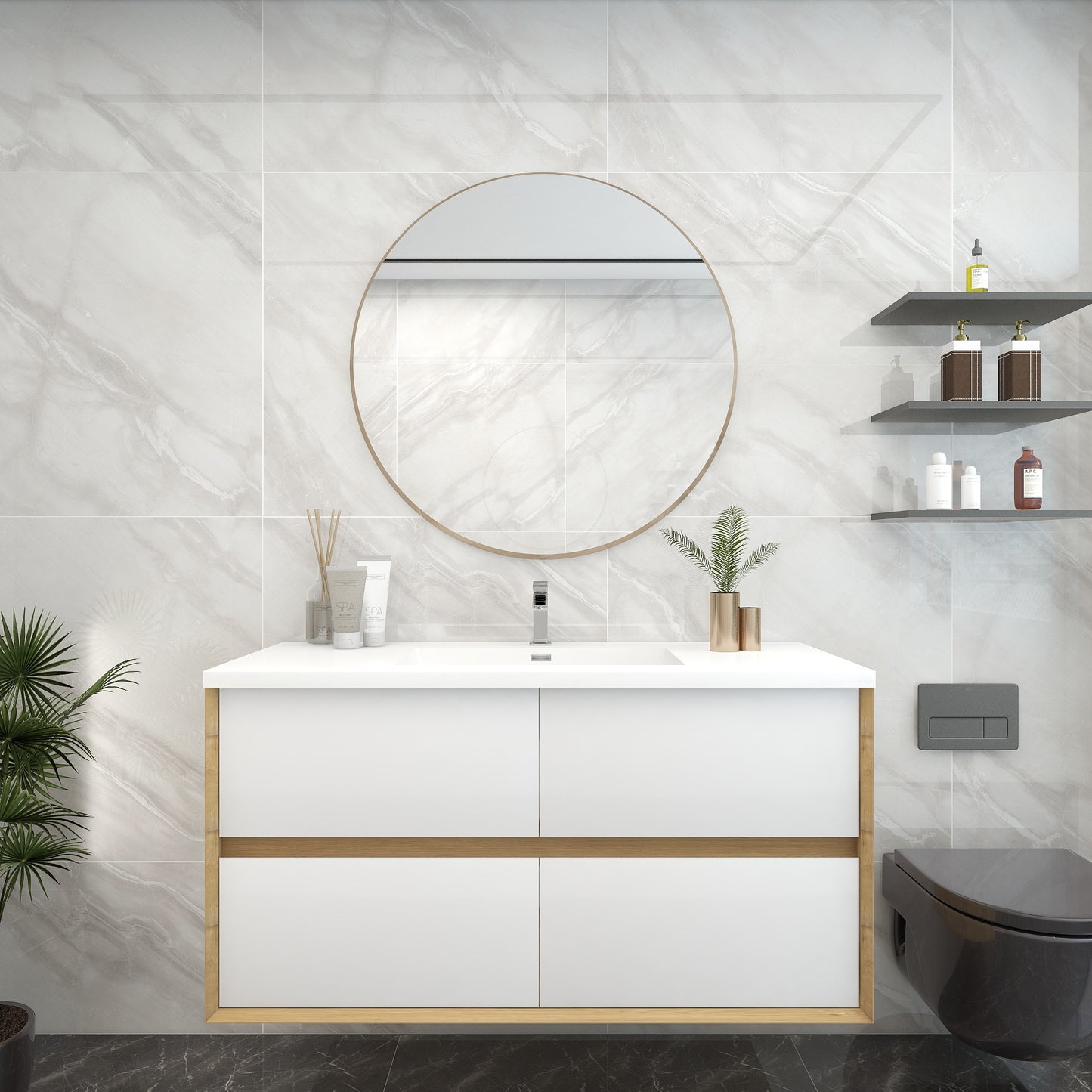 Better Vanity Kingdee 24"-84” Wall-Mounted Floating Bathroom Vanity with Reinforced Acrylic Single Basin Sink, Soft-Close Drawers, Fully Assembled