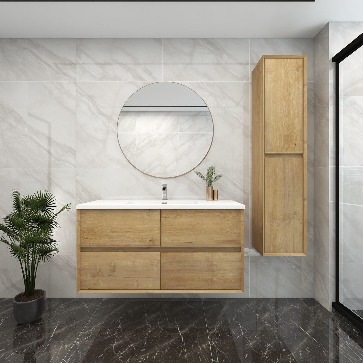 Better Vanity Kingdee 24"-84” Wall-Mounted Floating Bathroom Vanity with Reinforced Acrylic Single Basin Sink, Soft-Close Drawers, Fully Assembled