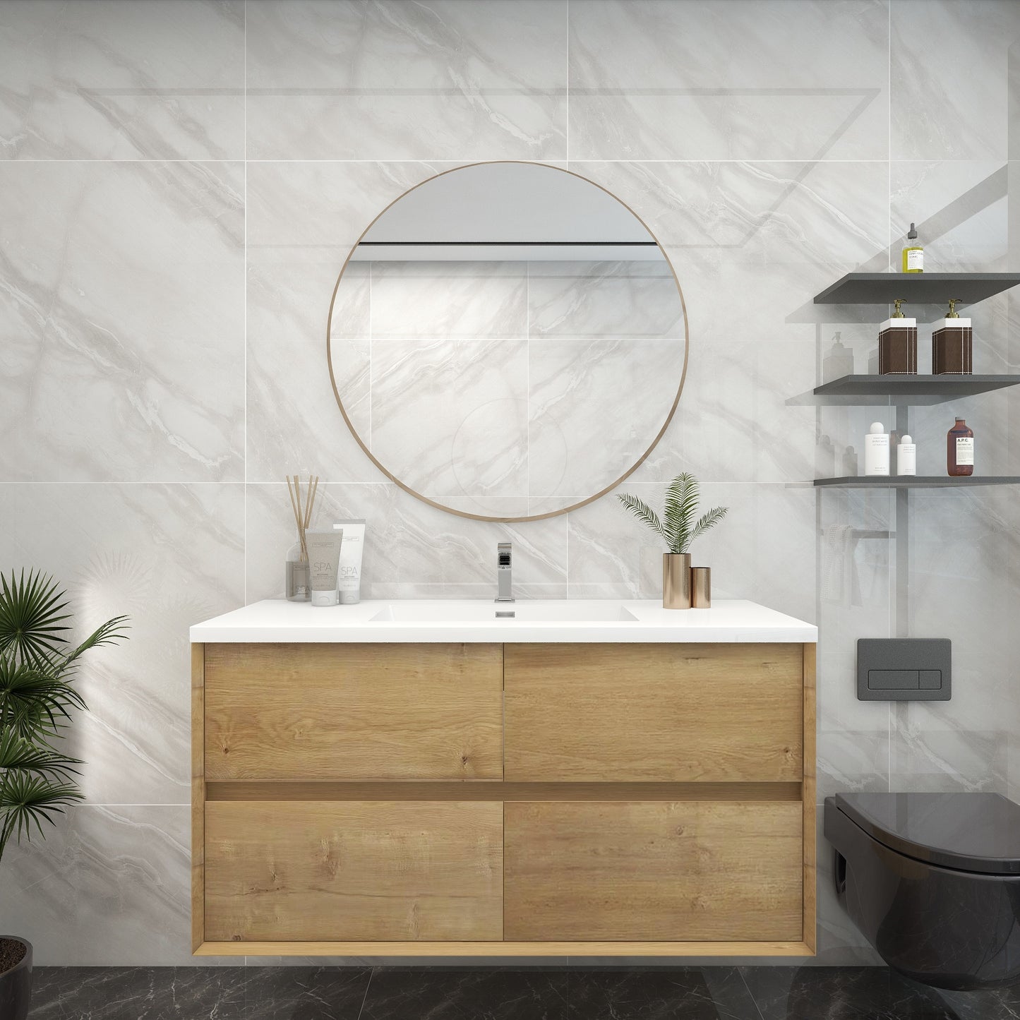 Better Vanity Kingdee 24"-84” Wall-Mounted Floating Bathroom Vanity with Reinforced Acrylic Single Basin Sink, Soft-Close Drawers, Fully Assembled
