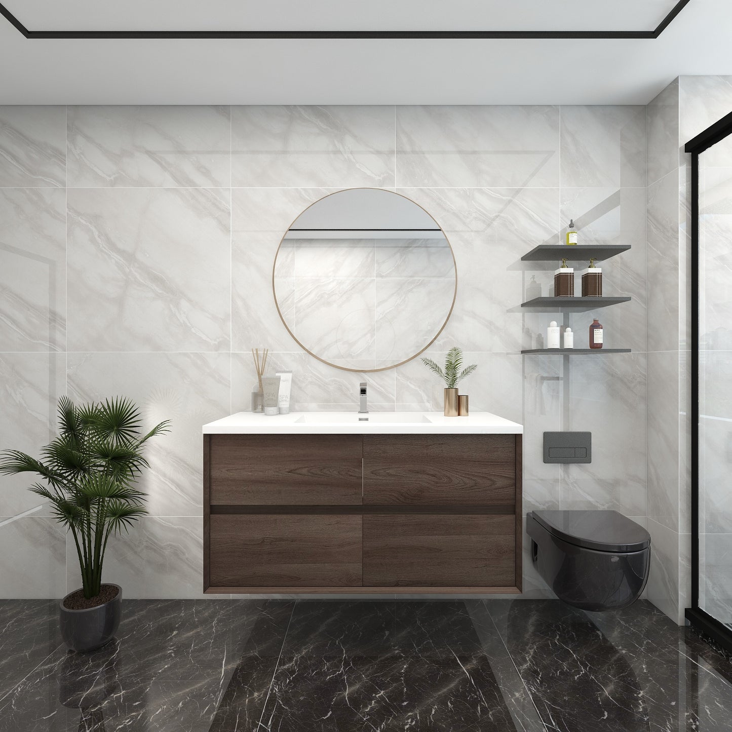 Better Vanity Kingdee 24"-84” Wall-Mounted Floating Bathroom Vanity with Reinforced Acrylic Single Basin Sink, Soft-Close Drawers, Fully Assembled