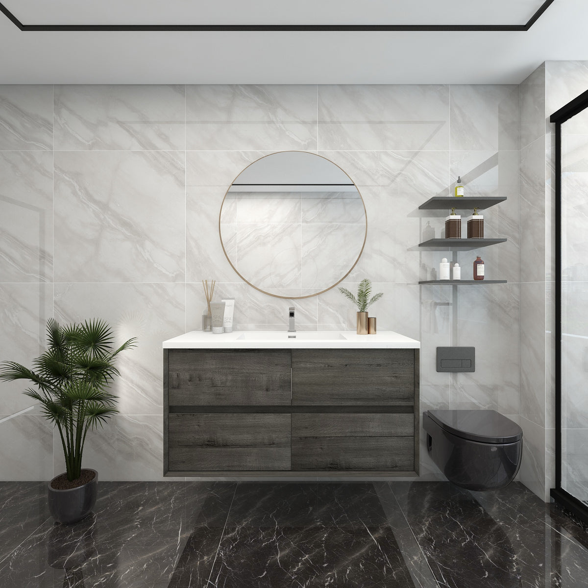 Better Vanity Kingdee 24"-84” Wall-Mounted Floating Bathroom Vanity with Reinforced Acrylic Single Basin Sink, Soft-Close Drawers, Fully Assembled