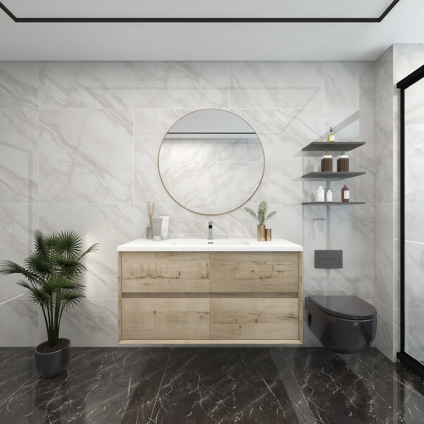 Better Vanity Kingdee 24"-84” Wall-Mounted Floating Bathroom Vanity with Reinforced Acrylic Single Basin Sink, Soft-Close Drawers, Fully Assembled