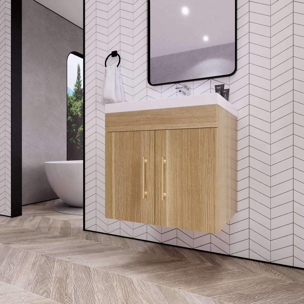 Better Vanity Elsa 24" -48" Wall-Mounted Floating Bathroom Vanity with Reinforced Acrylic Single Sink, Soft-Close Drawers, Fully Assembled