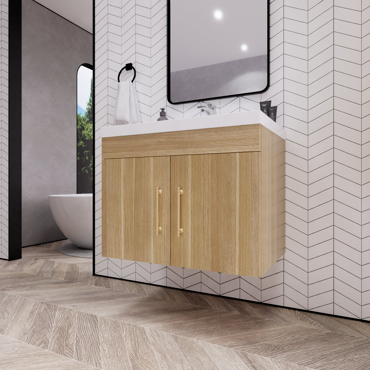Better Vanity Elsa 24" -48" Wall-Mounted Floating Bathroom Vanity with Reinforced Acrylic Single Sink, Soft-Close Drawers, Fully Assembled