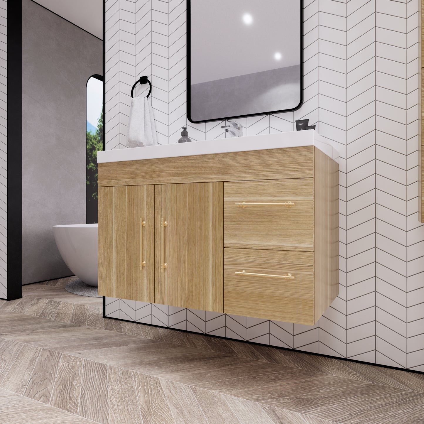 Better Vanity Elsa 24" -48" Wall-Mounted Floating Bathroom Vanity with Reinforced Acrylic Single Sink, Soft-Close Drawers, Fully Assembled