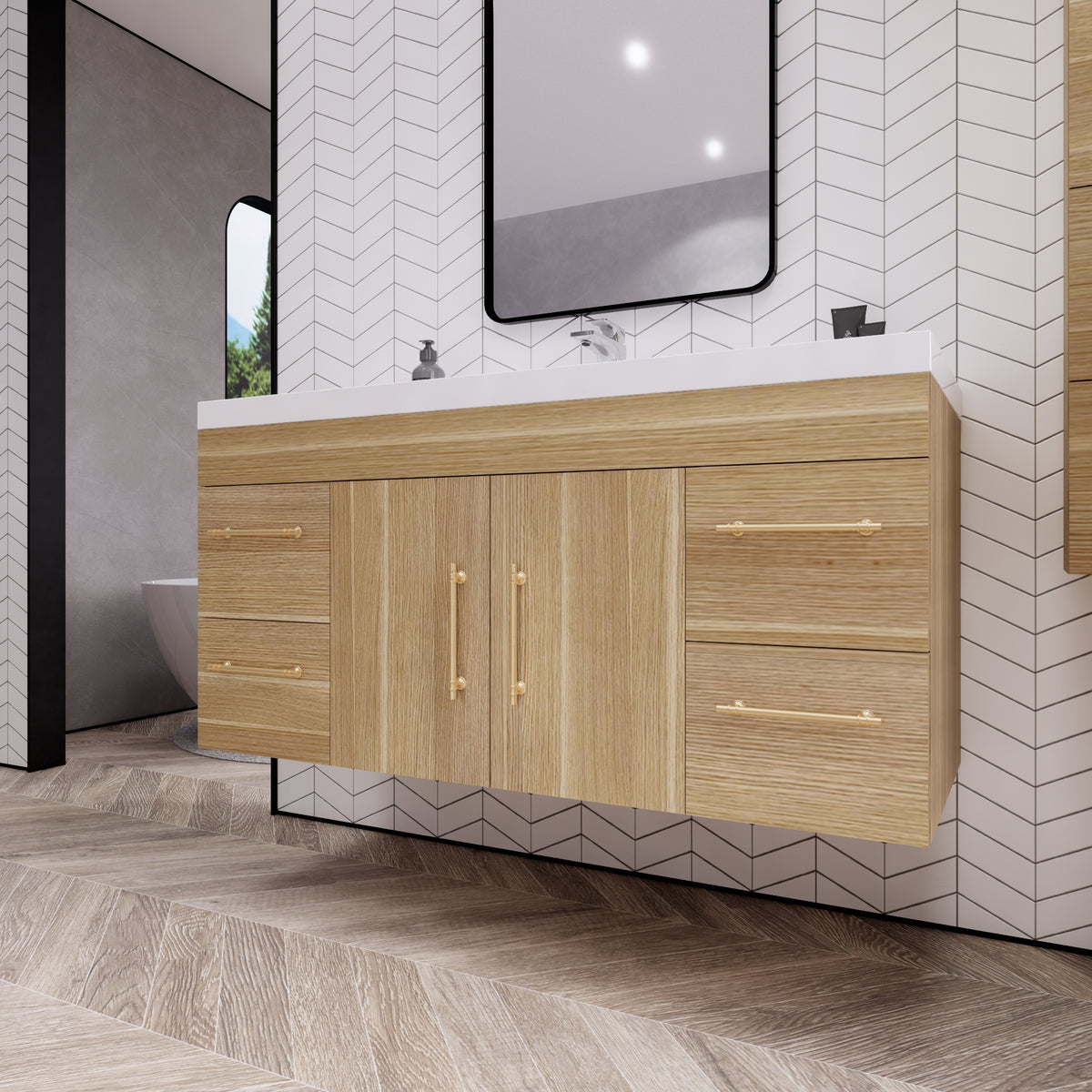 Better Vanity Elsa 24" -48" Wall-Mounted Floating Bathroom Vanity with Reinforced Acrylic Single Sink, Soft-Close Drawers, Fully Assembled