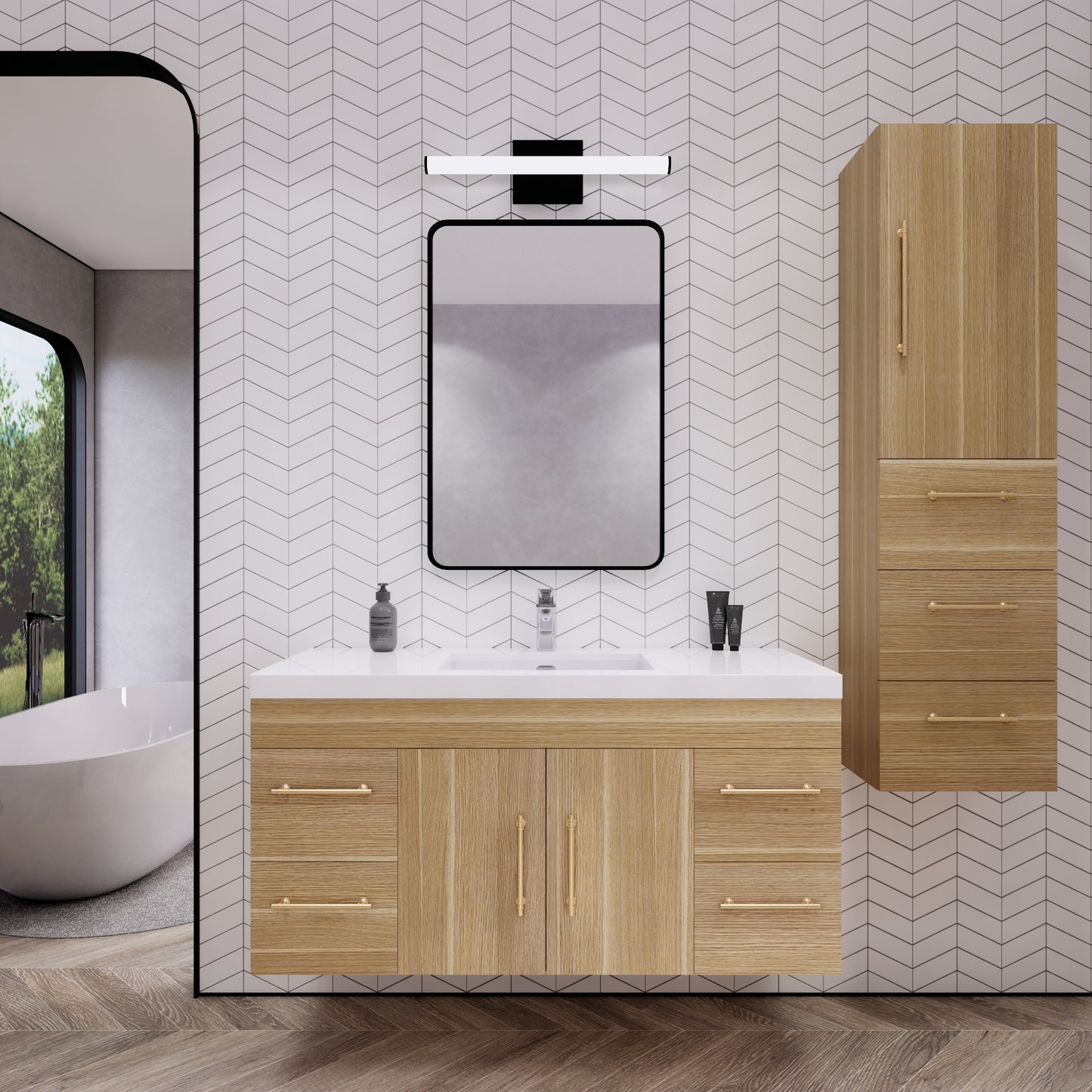Better Vanity Elsa 24" -48" Wall-Mounted Floating Bathroom Vanity with Reinforced Acrylic Single Sink, Soft-Close Drawers, Fully Assembled