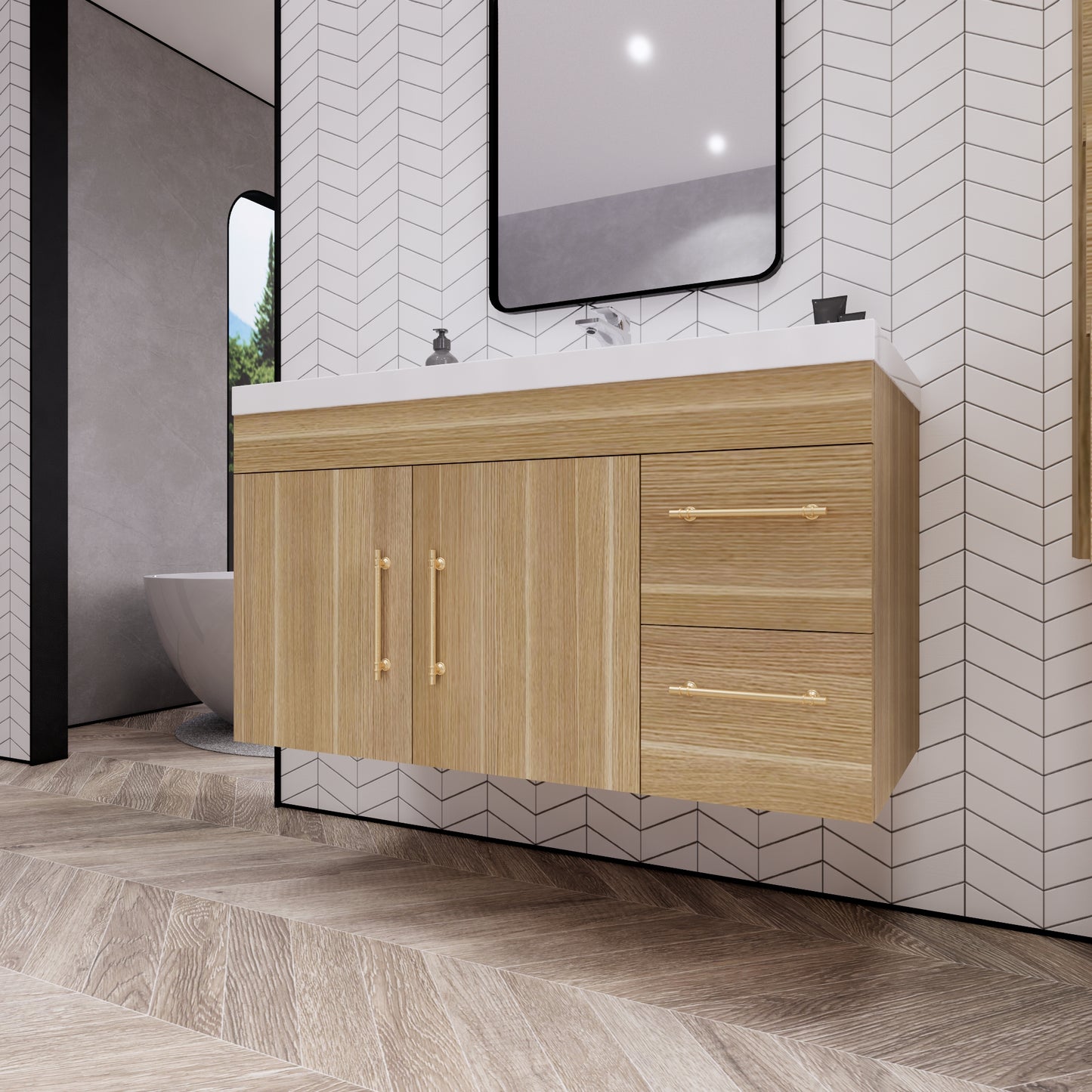 Better Vanity Elsa 24" -48" Wall-Mounted Floating Bathroom Vanity with Reinforced Acrylic Single Sink, Soft-Close Drawers, Fully Assembled
