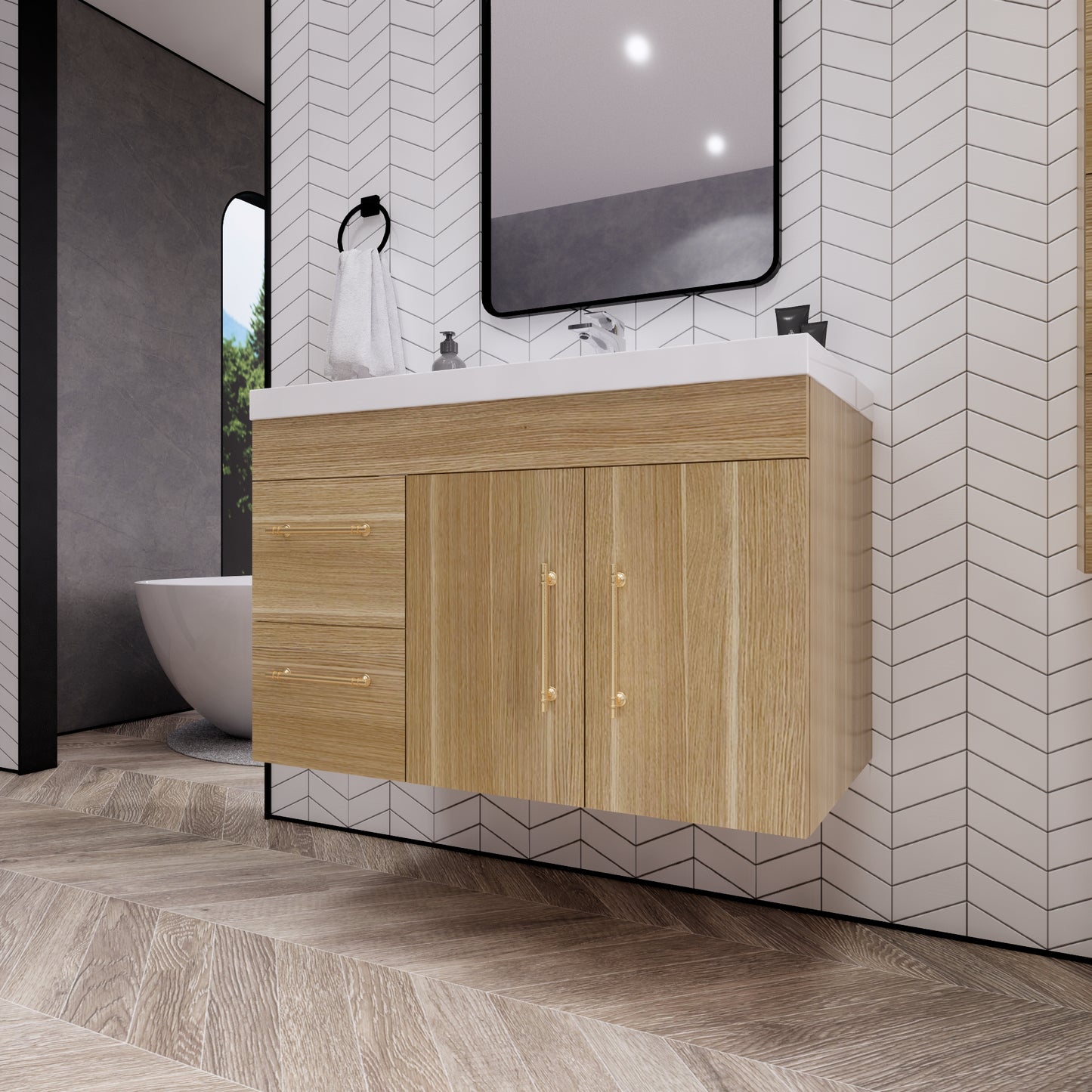 Better Vanity Elsa 24" -48" Wall-Mounted Floating Bathroom Vanity with Reinforced Acrylic Single Sink, Soft-Close Drawers, Fully Assembled