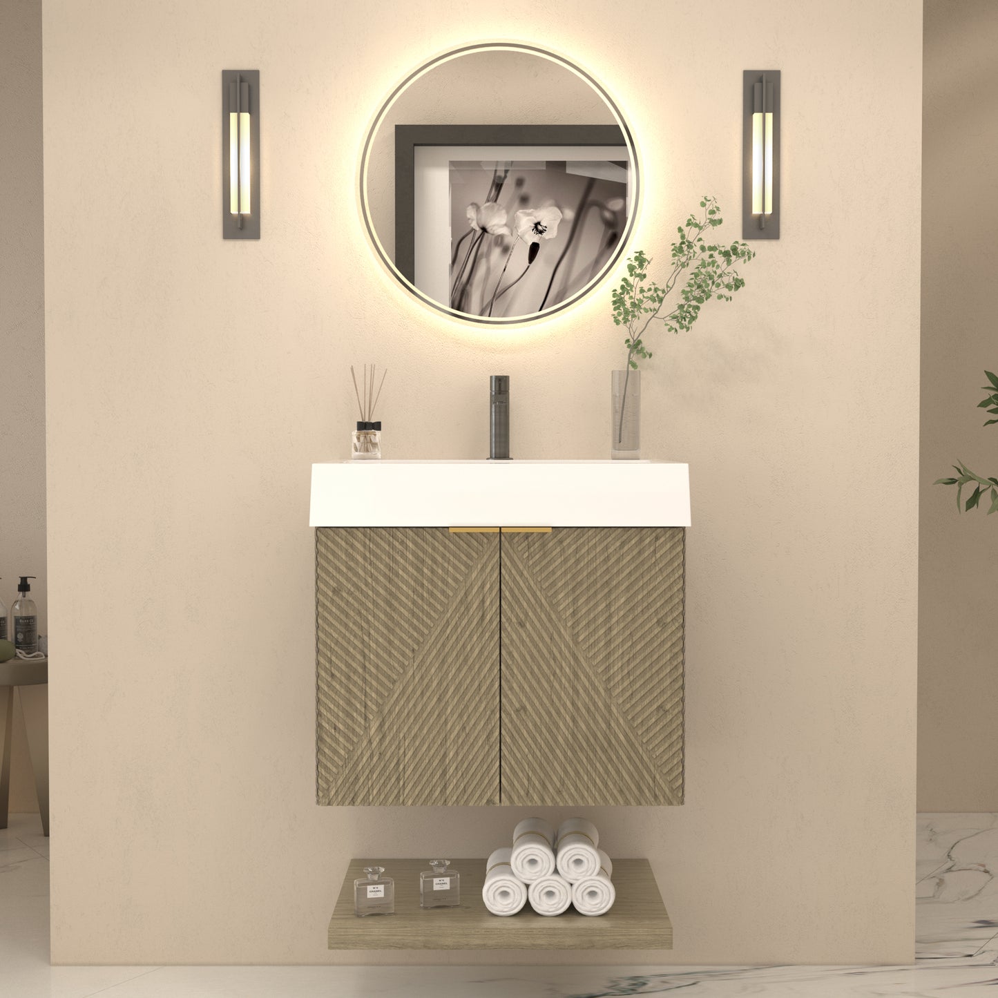 Better Vanity Stella 24"-84“ Floating Bathroom Vanity Reinforced Acrylic Sink Soft Close Doors & Drawers, Fully Assembled