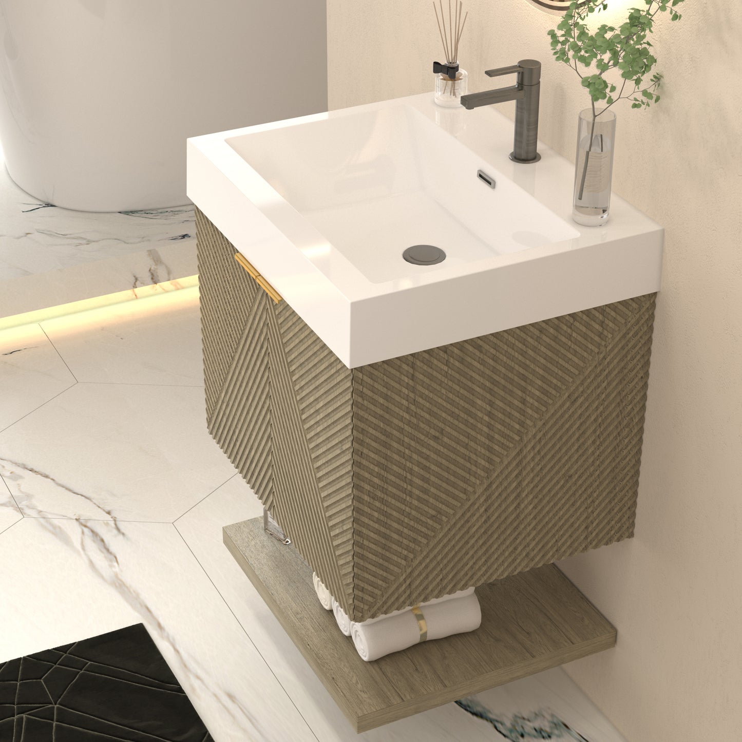 Better Vanity Stella 24"-84“ Floating Bathroom Vanity Reinforced Acrylic Sink Soft Close Doors & Drawers, Fully Assembled