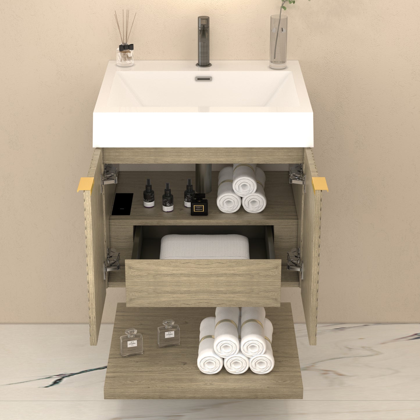 Better Vanity Stella 24"-84“ Floating Bathroom Vanity Reinforced Acrylic Sink Soft Close Doors & Drawers, Fully Assembled