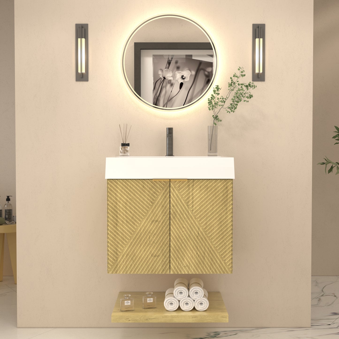 Better Vanity Stella 24"-84“ Floating Bathroom Vanity Reinforced Acrylic Sink Soft Close Doors & Drawers, Fully Assembled