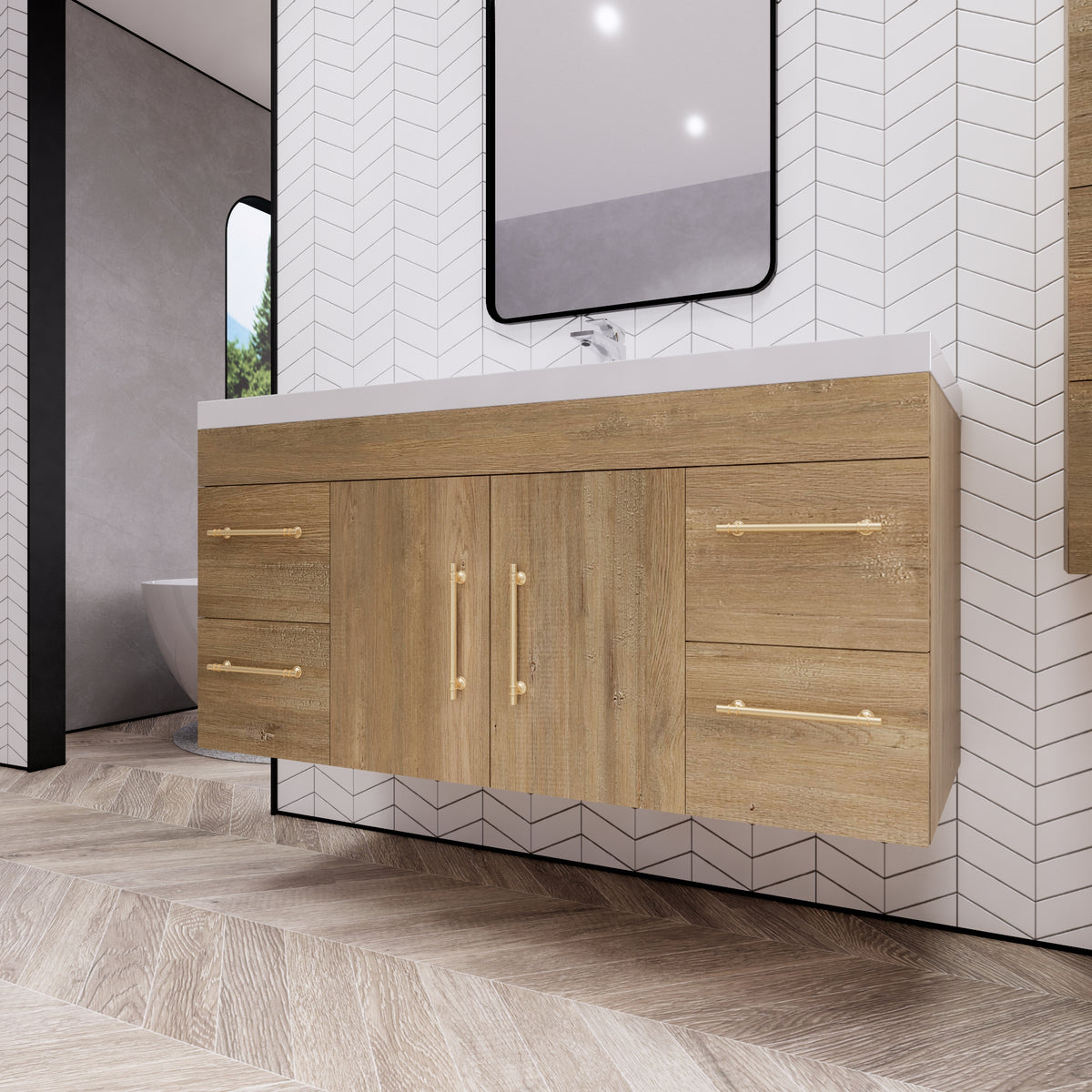 Better Vanity Elsa 24" -48" Wall-Mounted Floating Bathroom Vanity with Reinforced Acrylic Single Sink, Soft-Close Drawers, Fully Assembled