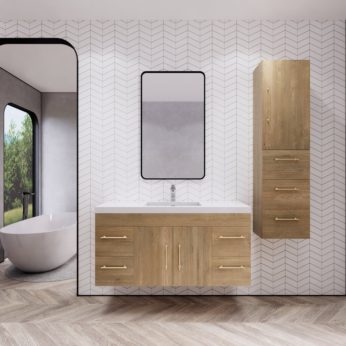 Better Vanity Elsa 24" -48" Wall-Mounted Floating Bathroom Vanity with Reinforced Acrylic Single Sink, Soft-Close Drawers, Fully Assembled