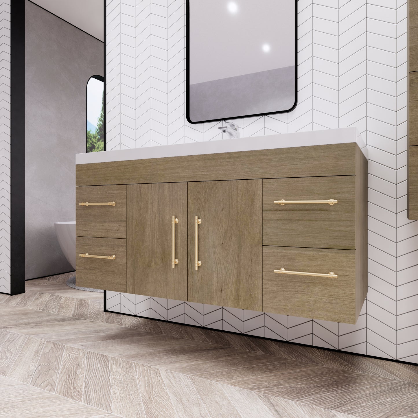 Better Vanity Elsa 24" -48" Wall-Mounted Floating Bathroom Vanity with Reinforced Acrylic Single Sink, Soft-Close Drawers, Fully Assembled