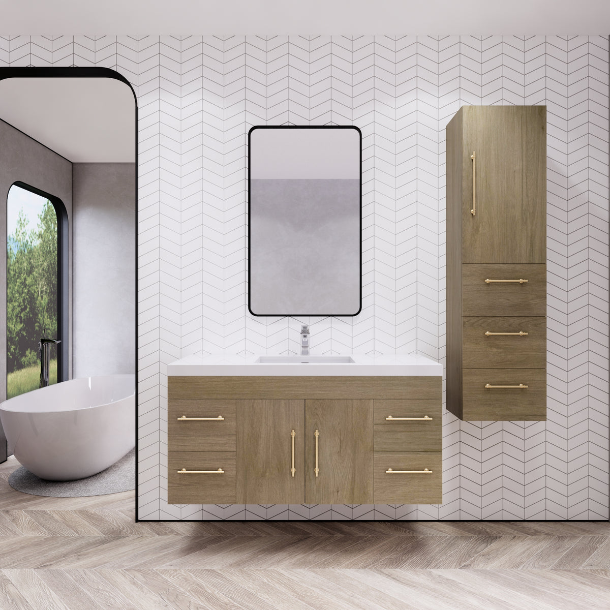 Better Vanity Elsa 24" -48" Wall-Mounted Floating Bathroom Vanity with Reinforced Acrylic Single Sink, Soft-Close Drawers, Fully Assembled