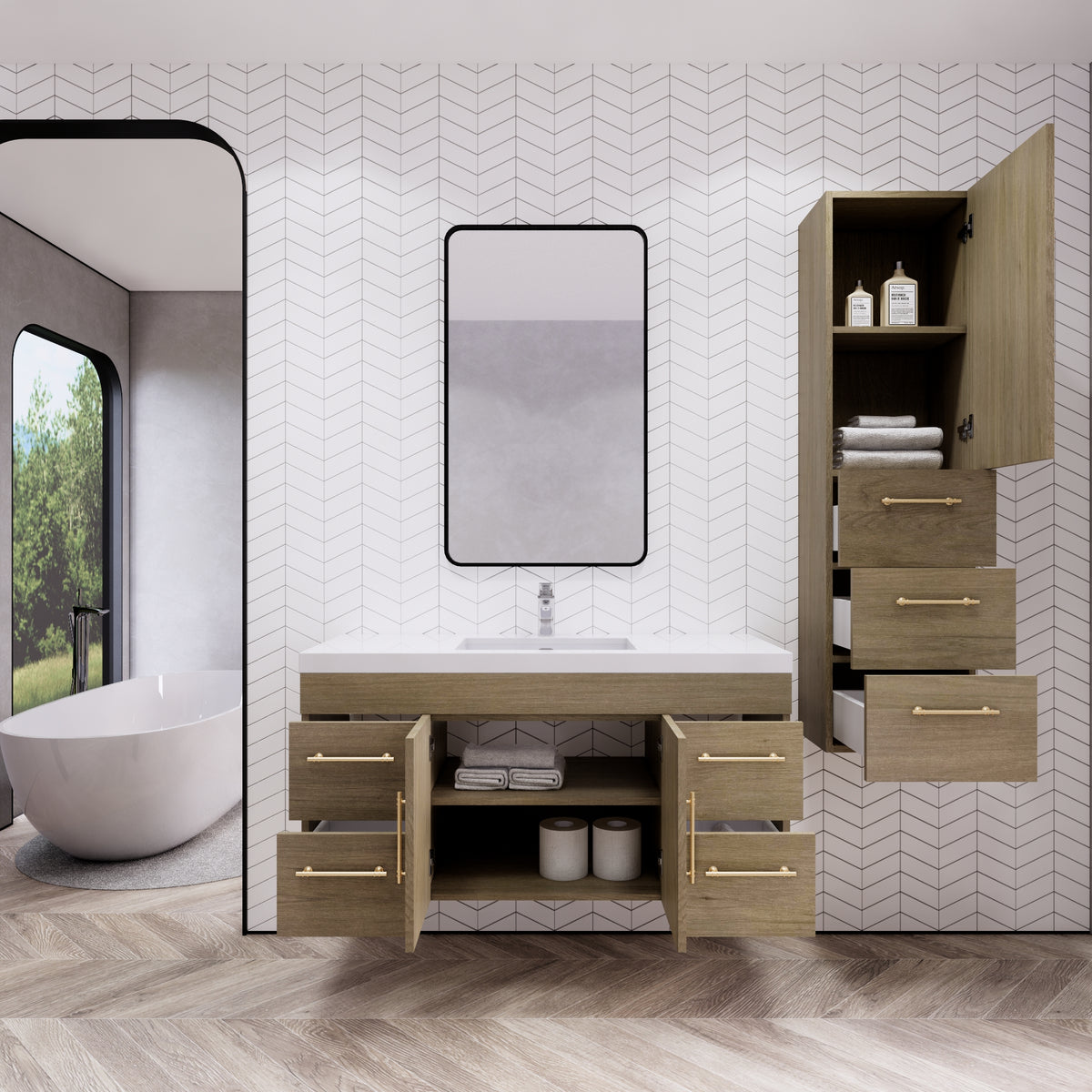 Better Vanity Elsa 24" -48" Wall-Mounted Floating Bathroom Vanity with Reinforced Acrylic Single Sink, Soft-Close Drawers, Fully Assembled
