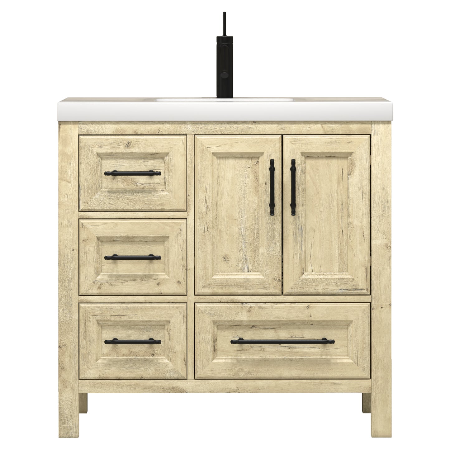 Better Vanity VIV 24"-84" Solid Wood Bathroom Vanity with Reinforced Acrylic Sink, Freestanding Cabinet with Soft Close Doors & Drawers, Fully Assembled