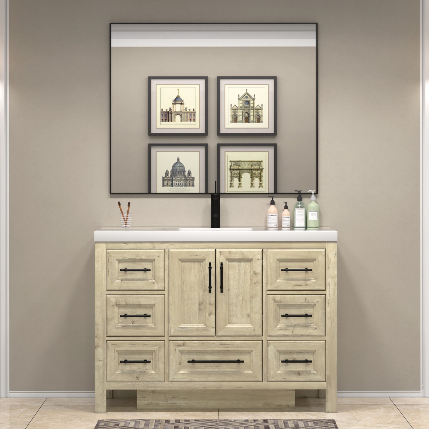 Better Vanity VIV 24"-84" Solid Wood Bathroom Vanity with Reinforced Acrylic Sink, Freestanding Cabinet with Soft Close Doors & Drawers, Fully Assembled