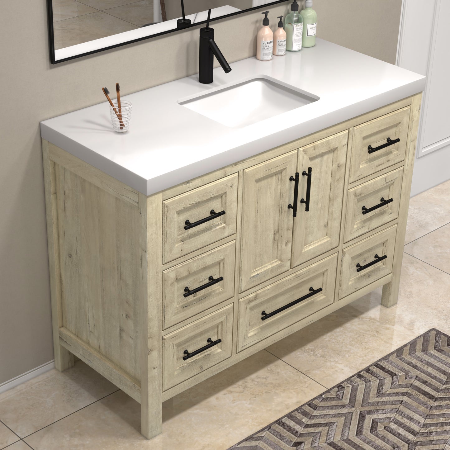 Better Vanity VIV 24"-84" Solid Wood Bathroom Vanity with Reinforced Acrylic Sink, Freestanding Cabinet with Soft Close Doors & Drawers, Fully Assembled